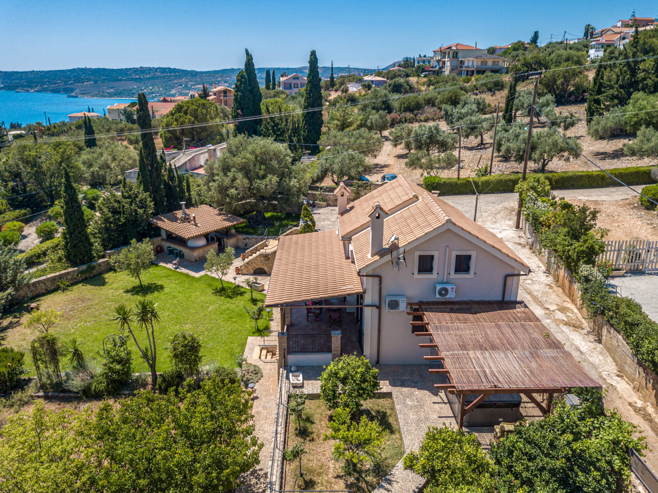 Drone image from Villa Harmony in Lourdata, Kefalonia