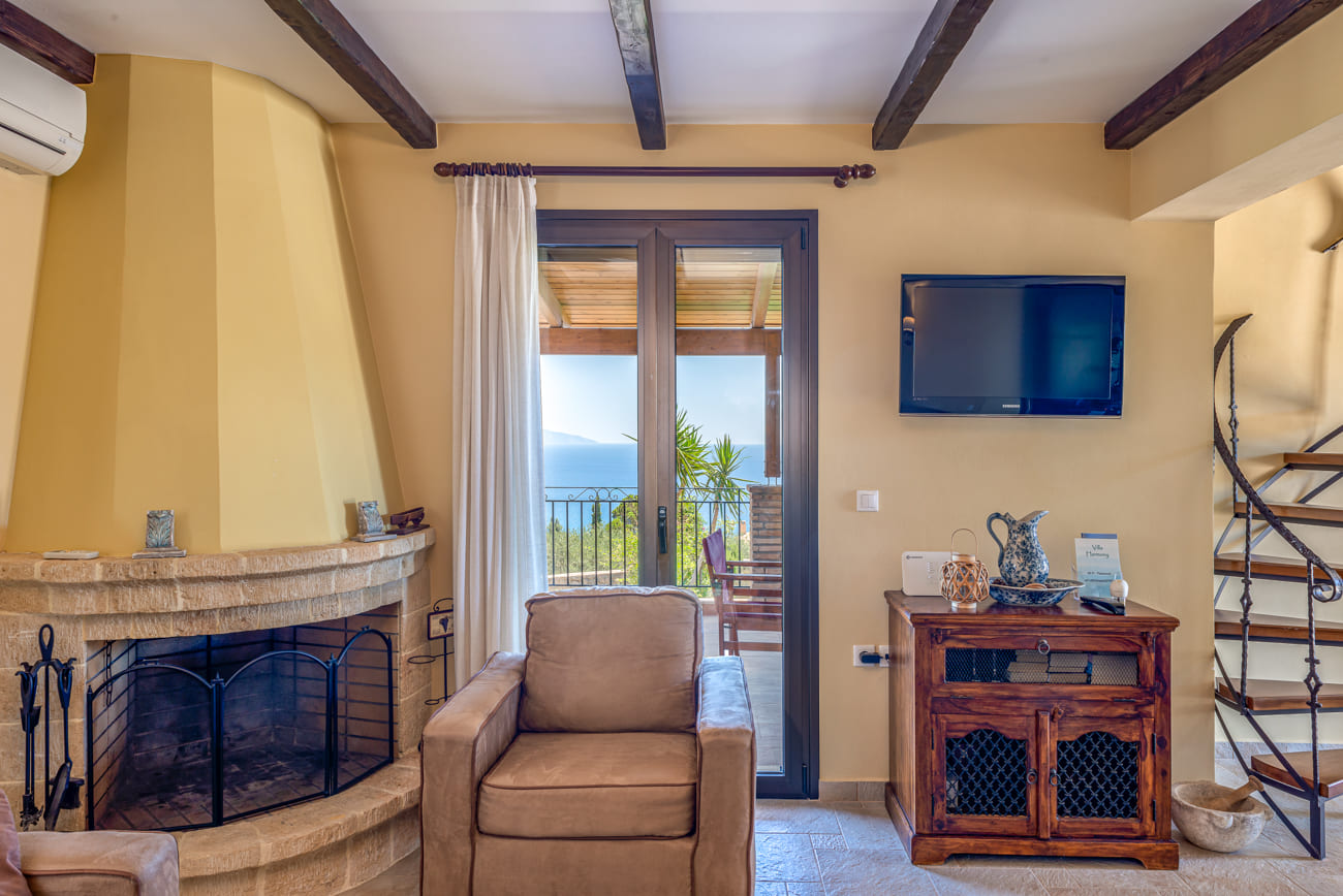 Living room of Villa Harmony in Lourdata, Kefalonia