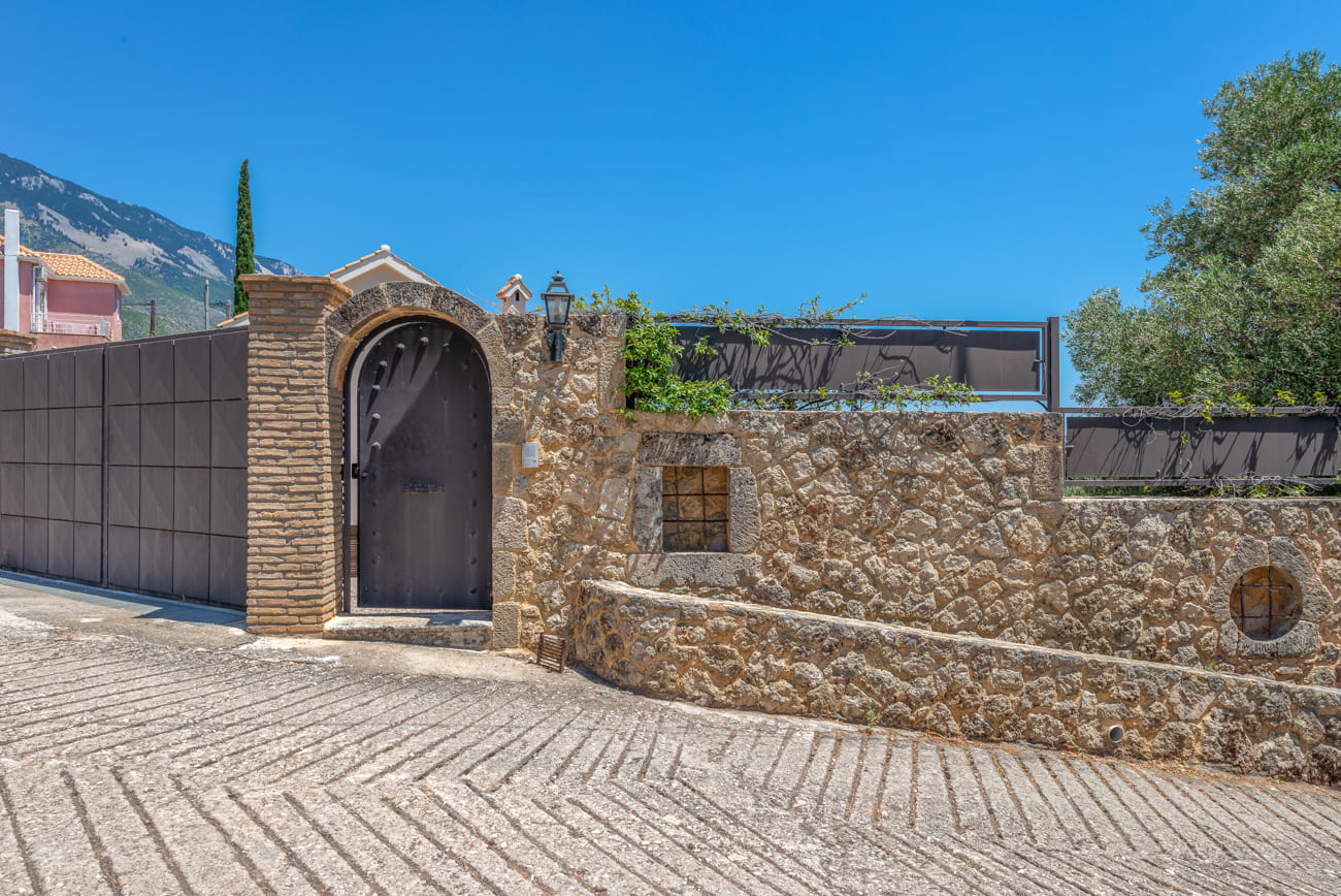 Entry door of Villa Harmony in Lourdata, Cephalonia