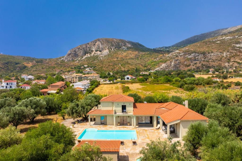 Drone image of Pomegranate Tree Villa at Katelios, Kefalonia