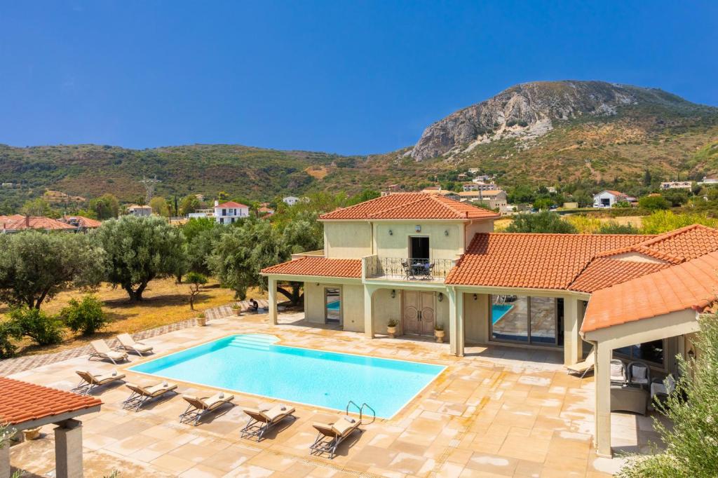 Drone image of Pomegranate Tree Villa at Katelios, Kefalonia