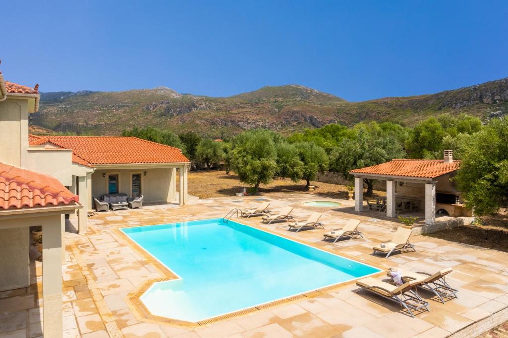 Drone image of Pomegranate Tree Villa at Katelios, Kefalonia